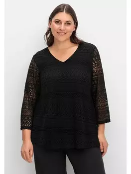 Футболка sheego Spitzenshirt, черный