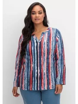 Футболка sheego Streifenshirt, цвет marine gemustert