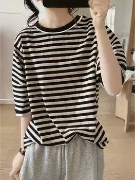 Футболка Shein Essnce с заниженными плечами и цветными полосками, белый / черный