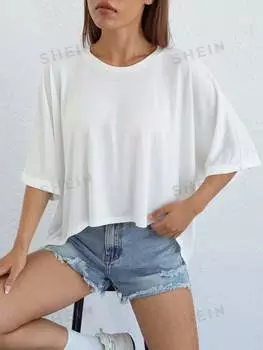 Футболка Shein Ezwear с короткими рукавами и неровным краем, белый