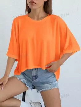 Футболка Shein Ezwear с короткими рукавами и неровным краем, оранжевый