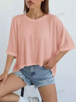 Футболка Shein Ezwear с короткими рукавами, розовый