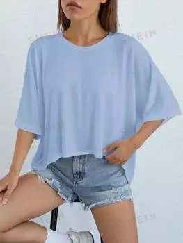 Футболка Shein Ezwear с неровным краем, синий
