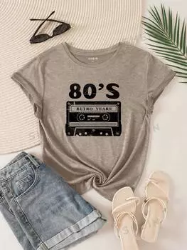 Футболка Shein Lune с короткими рукавами и принтом магнитной ленты, хаки