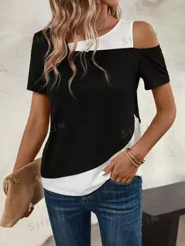 Футболка Shein Lune с принтом в горошек, черный / белый