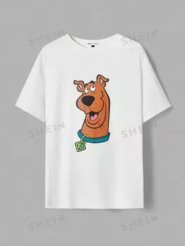 Футболка Shein Plus с мультяшным рисунком и заниженными плечами, белый