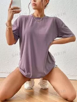 Футболка Shein с короткими рукавами и заниженными плечами, сиреневый