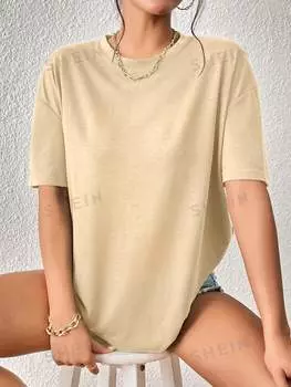 Футболка Shein с короткими рукавами и заниженными плечами, абрикосовый