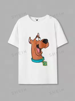 Футболка Shein с мультяшным рисунком и заниженными плечами, белый