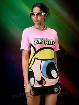 Футболка Shein с принтом и буквами, розовый