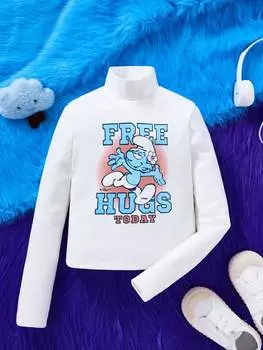 Футболка Shein с высоким воротником и рисунком, белый