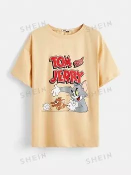 Футболка Shein с заниженными плечами и буквенным принтом, хаки