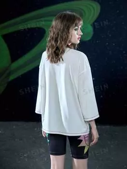 Футболка Shein с заниженными плечами и отстрочкой, белый