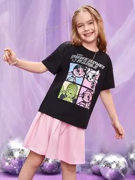 Футболка Shein Shein Kids Y2Kool Tween Girl с рисунком из страз, черный