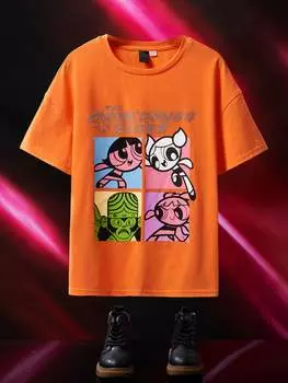 Футболка Shein Shein Kids Y2Kool Tween Girl с рисунком, оранжевый