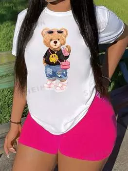 Футболка Shein Slayr с принтом Тедди, белый