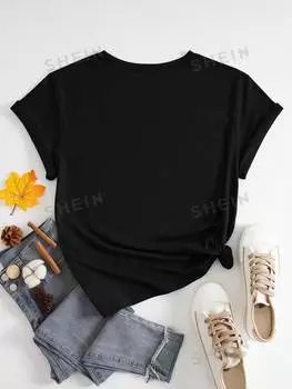 Футболка Shein Slayr с принтом Тедди и мультяшным рисунком, черный