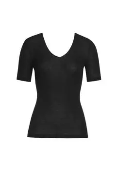 Футболка шерстяная шелковая с коротким рукавом HANRO, цвет Black Damen