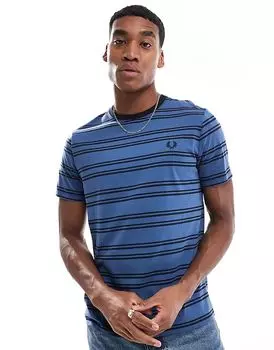Футболка синего цвета с черными горизонтальными полосами Fred Perry