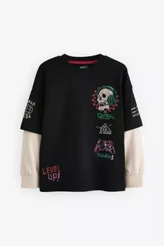 Футболка Skate с длинным рукавом из 100% хлопка (3 16 лет) Next, черный