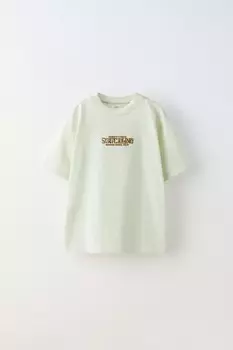 Футболка скейт с вышивкой ZARA, цвет морской волны