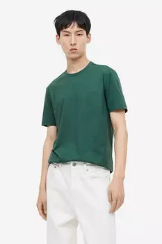 Футболка slim fit из хлопка pima H&M, зеленый