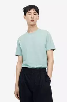 Футболка slim fit из хлопка pima H&M, бирюзовый