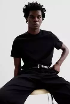 Футболка slim fit из хлопка pima H&M, черный
