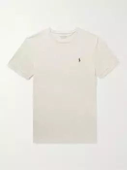 Футболка Slim-Fit из меланжевого хлопкового джерси с вышитым логотипом POLO RALPH LAUREN, бежевый