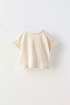 Футболка slub knit с бантиками ZARA, середина экрю