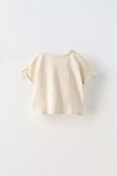 Футболка slub knit с бантиками ZARA, середина экрю