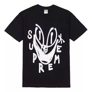 Футболка smile tee black graffiti smiling face printing short sleeve Supreme, черный