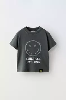 Футболка smileyworld со стразами ZARA, антрацитово-серый
