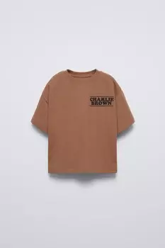 Футболка snoopy peanuts ZARA, цвет chocolate