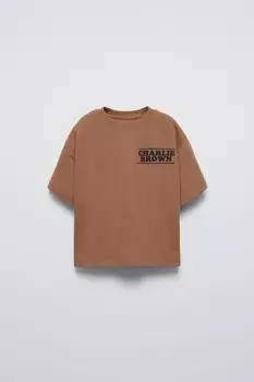 Футболка snoopy peanuts ZARA, цвет chocolate