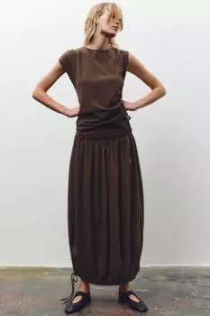 Футболка со сборкой на шнурке ZARA, цвет Chocolate