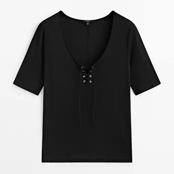 Футболка со шнуровкой Massimo Dutti, черный