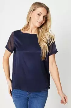 Футболка со складками из атласного шифона Wallis, темно-синий