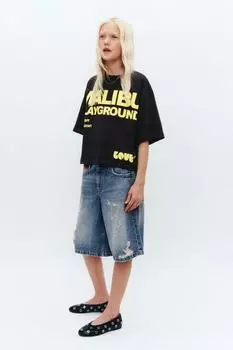 Футболка со слоганом из плотного джерси ZARA, антрацитовый серый