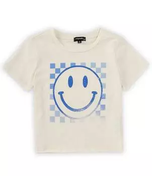 Футболка со смайликом в клетку Originality Big Girls 7–16 лет, бежевый