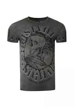 Футболка со стильным принтом черепа RUSTY NEAL, антрацит