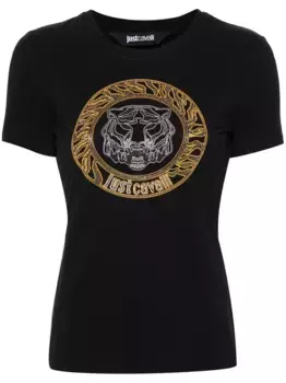 Футболка со стразами и логотипом Just Cavalli, черный