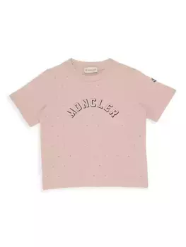 Футболка со стразами и логотипом Little Girl's для девочек Moncler, розовый