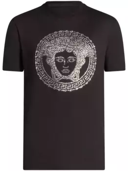 Футболка со стразами и логотипом Medusa VERSACE, черный