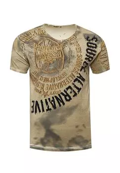 Футболка со стразами и принтом спереди RUSTY NEAL, хаки