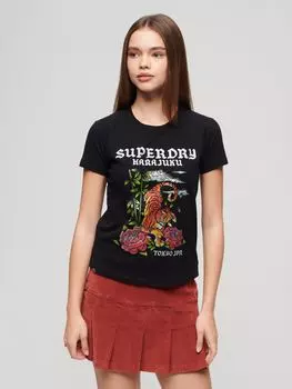 Футболка со стразами и татуировкой Superdry, черный