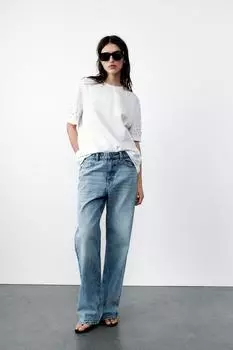 Футболка со стразами рукава ZARA, белый