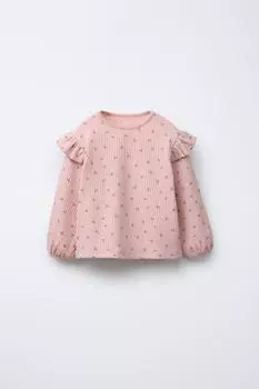 Футболка со структурированными рюшами и цветочным принтом ZARA, цвет Pale pink