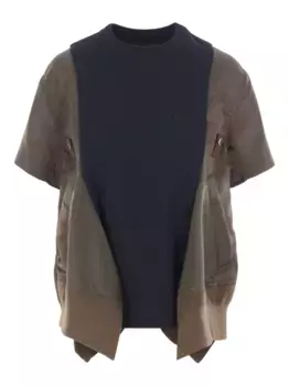 Футболка со вставками SACAI, зеленый