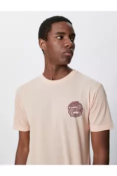 Футболка со змеиным принтом Slim Fit с круглым вырезом и короткими рукавами Koton, розовый